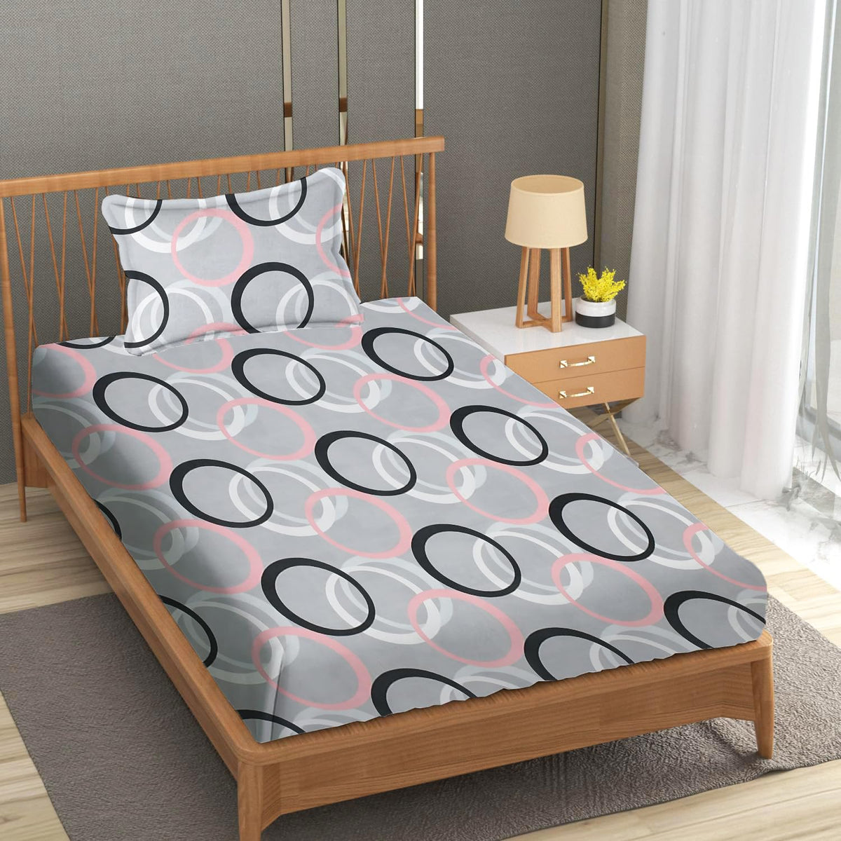 Single Bedsheet With 1 Pillow Covers - 60 X 90 Inches, Light Grey | Soft Wrinkle Free Breathable Easy Care | Color Fade Resistant Bedsheet