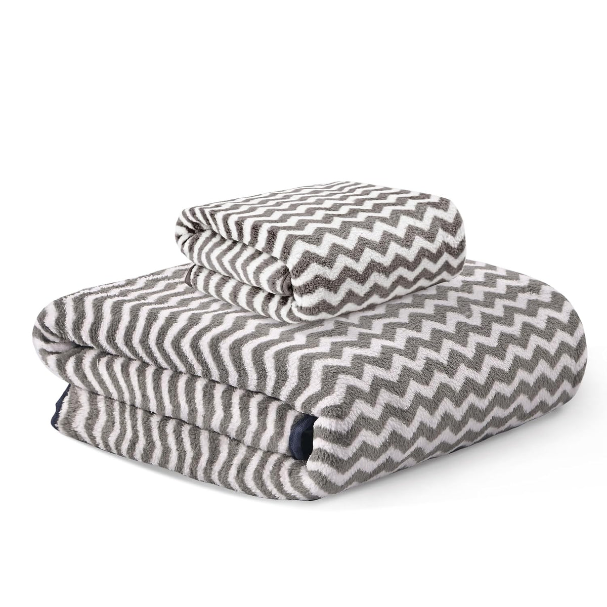 Heart Home Microfiber Bath & Face Towels 700 Gsm | Quick Absorbent Hand Towels For Wash Basin Bathroom & Kitchen Zig Zag (Grey) - Pack Of 2