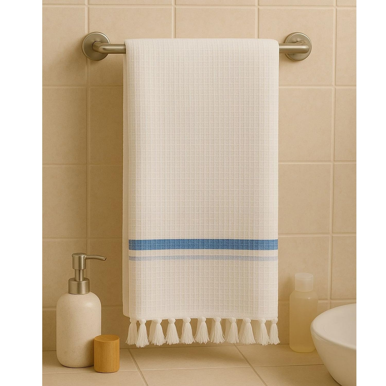 Pixel Home Decor Bath Towel 250 Gsm | Easy For Travel Micro Waffle Cotton Bath Towel (Blue)