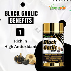 Vitaminnica Natural Black Garlic Capsules Superfood Immunity Booster, Heart & Weight Management, Detox Antioxidant Supplement | 60 Veg Capsules 100gm 0.2lbs
