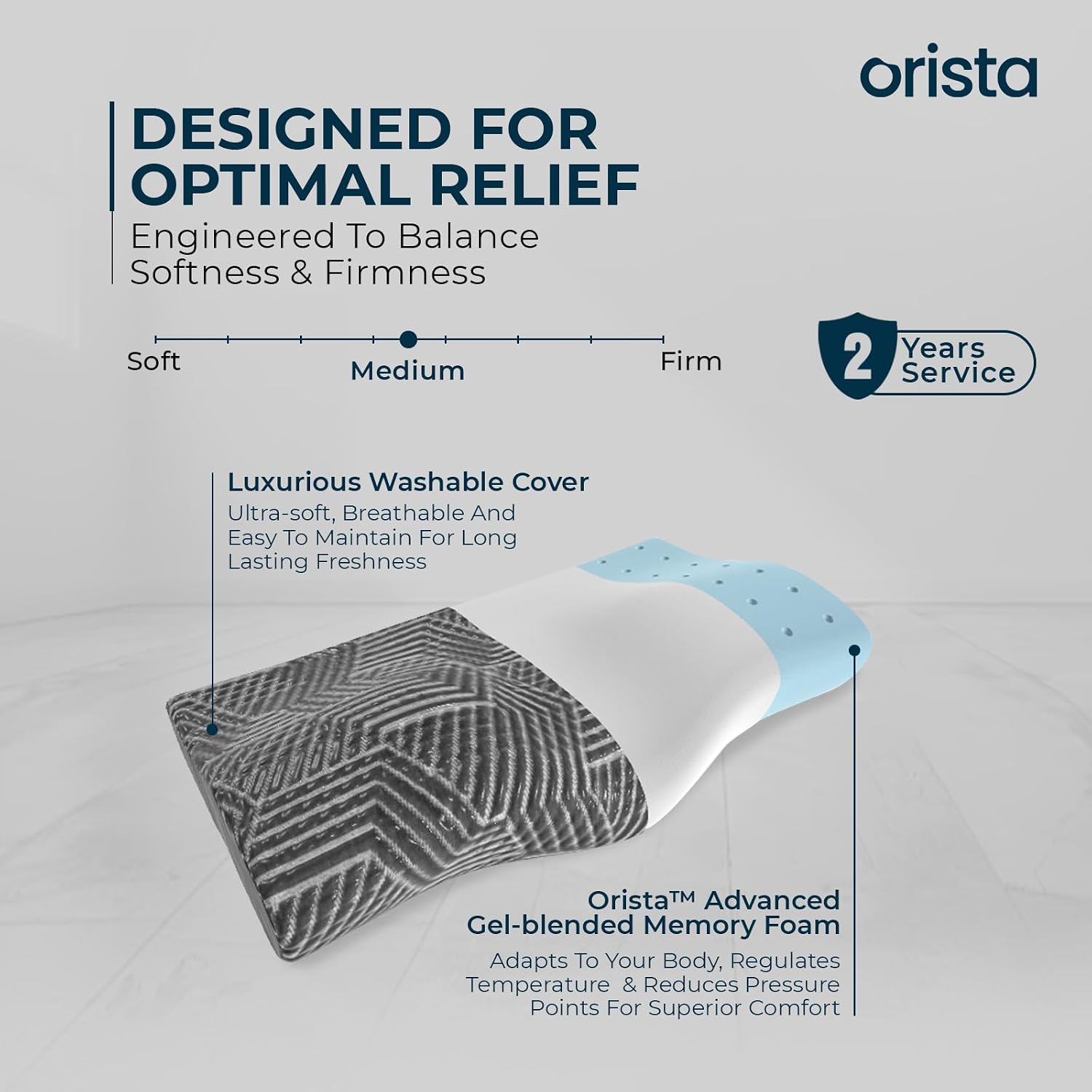 Advance Gel Blended Cervical Memory Foam Pillow, Grey, Standard Size - 19 X 12 X 4 Inch | Neck & Shoulder Support, Pillow For Sleeping | Improves Posture & Spinal Alignment - Set Of 2