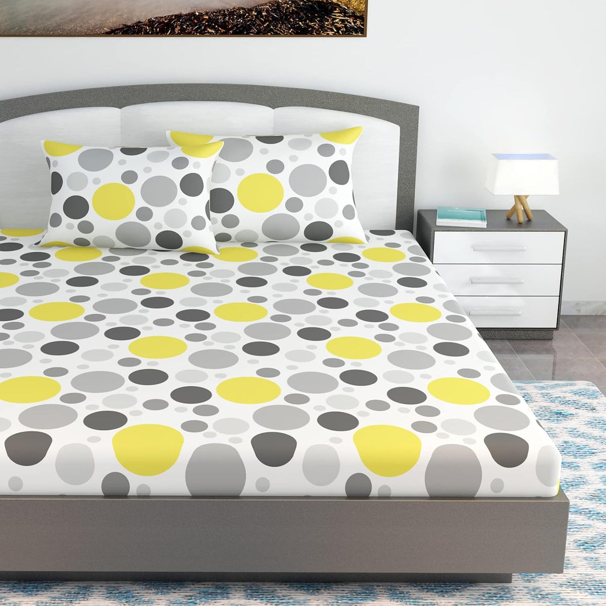 King Size Double Bedsheet With 2 Pillow Covers - 108 X 108 Inches, Grey & White | Soft & Durable For Everyday Use - All Season Comfort