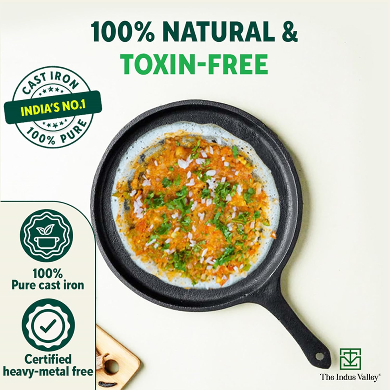 Pre-Seasoned Black Cast Iron Tawa For Dosa, Chapathi - 25.7cm, 10 Inch, 2 Kg | Induction Friendly, Naturally Nonstick, 100% Pure & Toxin-Free, No Chemical Coating