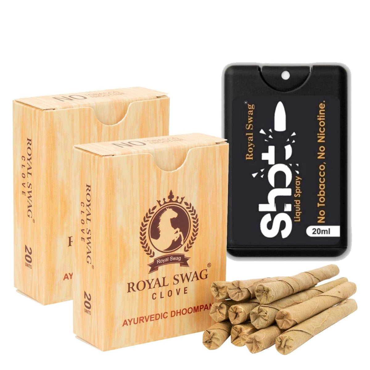 Royal Swag Ayurvedic Herbal Bidi For Smoking 100% Tobacco-Free, Nicotine-Free (Pack Of 40 Sticks) With 20ml Shot Spray Satisfy Nicotine Craving (Smoking Cessation)