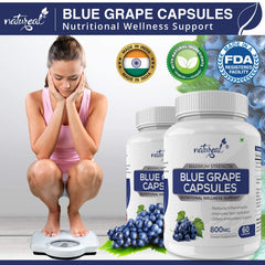 Natureal Blue Grape Capsules Reduce Inflamation Extract 800mg Capsules For Overall Wellness & Healthy Skin, Anti - Inflammtory & Antioxidant | 60 Capsules 100gm 0.2lbs Each Pack Of 2