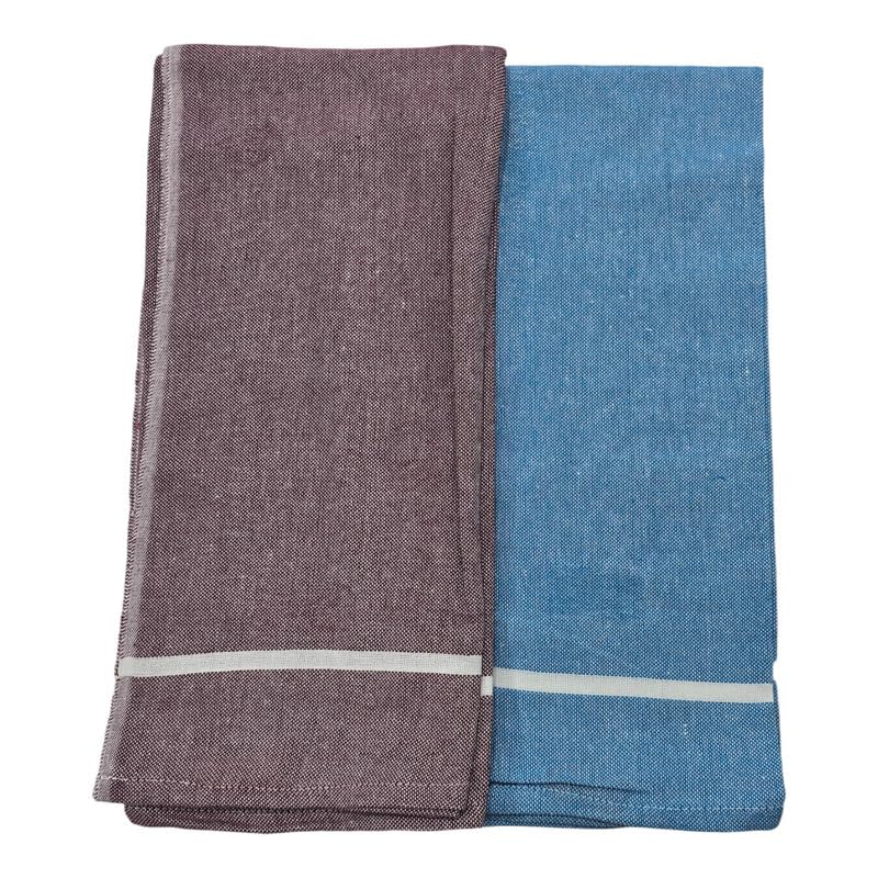 Ambika Stores & Readymades Large Size Kerala Traditional Cotton Bath Towel/Thorthu 700 Gsm | Light Weight Kerala Thorth & Stitched Towels (Brown & Blue) - 2 Pcs