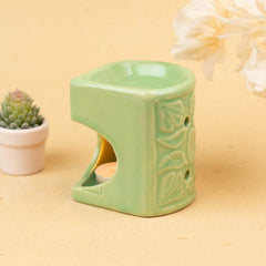 GREEN HANDCRAFTED SMALL CERAMIC BURNER WITH T-LIGHT CANDLE SET OF 1