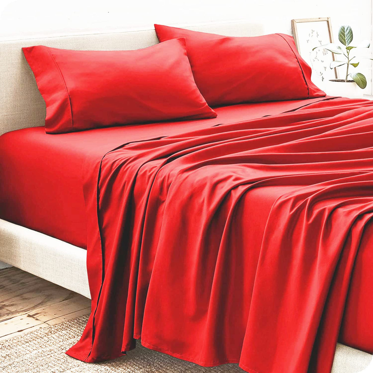 Flat Bedsheets Double Size Egyptian Cotton With 2 Pillow Cover - 81 X 96 Inches, Red | Softness & Comfort | Ideal For Luxury Home, Hotels & Resorts