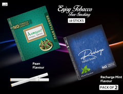 Aarogyam Herbals Pack Of 2 Flavours 100% Tobacco & Nicotine Free Cigarette For Relieve Stress & Mood Enhance Product Paan, Recharge - 10 Sticks X 2 Packets