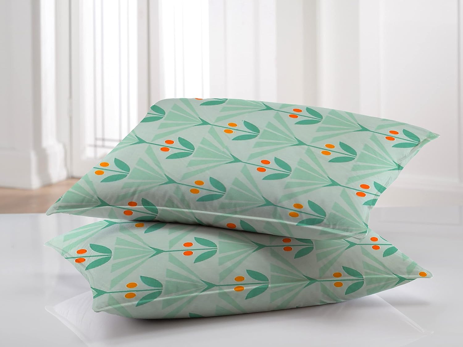 Double Bedsheets Queen Size With 2 Pillow Covers Size 90 X 100 Inches, Light Green | Wrinkle Free Super Soft Floral Pattern Breathable - Durable & Long-Lasting