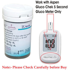 Aspen Gluco Chek 5 Sec Blood Glucose Glucometer Test Strips - 25 Strips (Only Strips, No Glucometer)