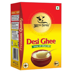100% Natural Desi Ghee By Ayufarms | High In Vitamin A, Curd Cultured & Churned Ghee For Laddu & Suji Halwa | (1 Litre) 33.8 Ounce | Box Pack