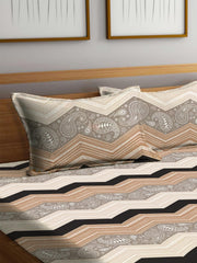 Glace Cotton Elastic Fitted Printed Double Bed King Size Bedsheet With 2 Pillow Cover | 72 X 72 Inches, Almond - Wrinkle Resistant, Breathable Bedsheet