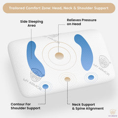 Cooling Gel Memory Foam Pillow, For Neck Pain Relief, Thin Size - 3 Inch | White Pillow With Removable Washable Cover | Orthopedic Pillow Head & Neck, Back Support - Pack Of 1