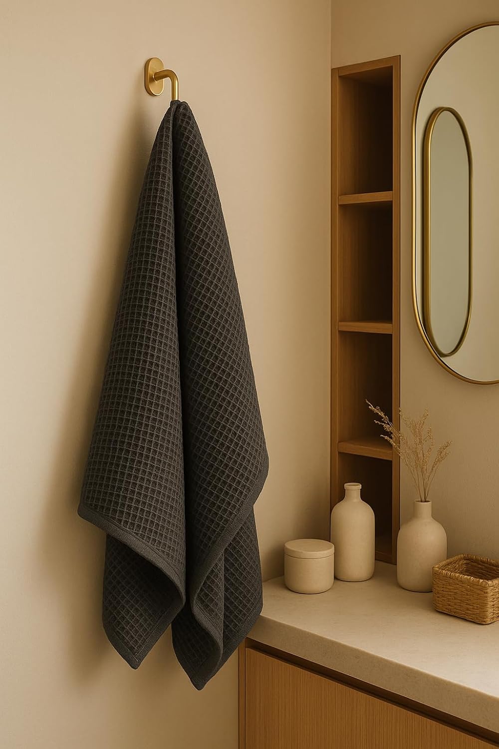 Drape&Luxe Gen-Z Towel Premium Waffle Cotton Bath Towel 600 Gsm | Super Soft & High Absorbency Towel, Quick Drying Large Size Towels (Black) - Pack Of 1