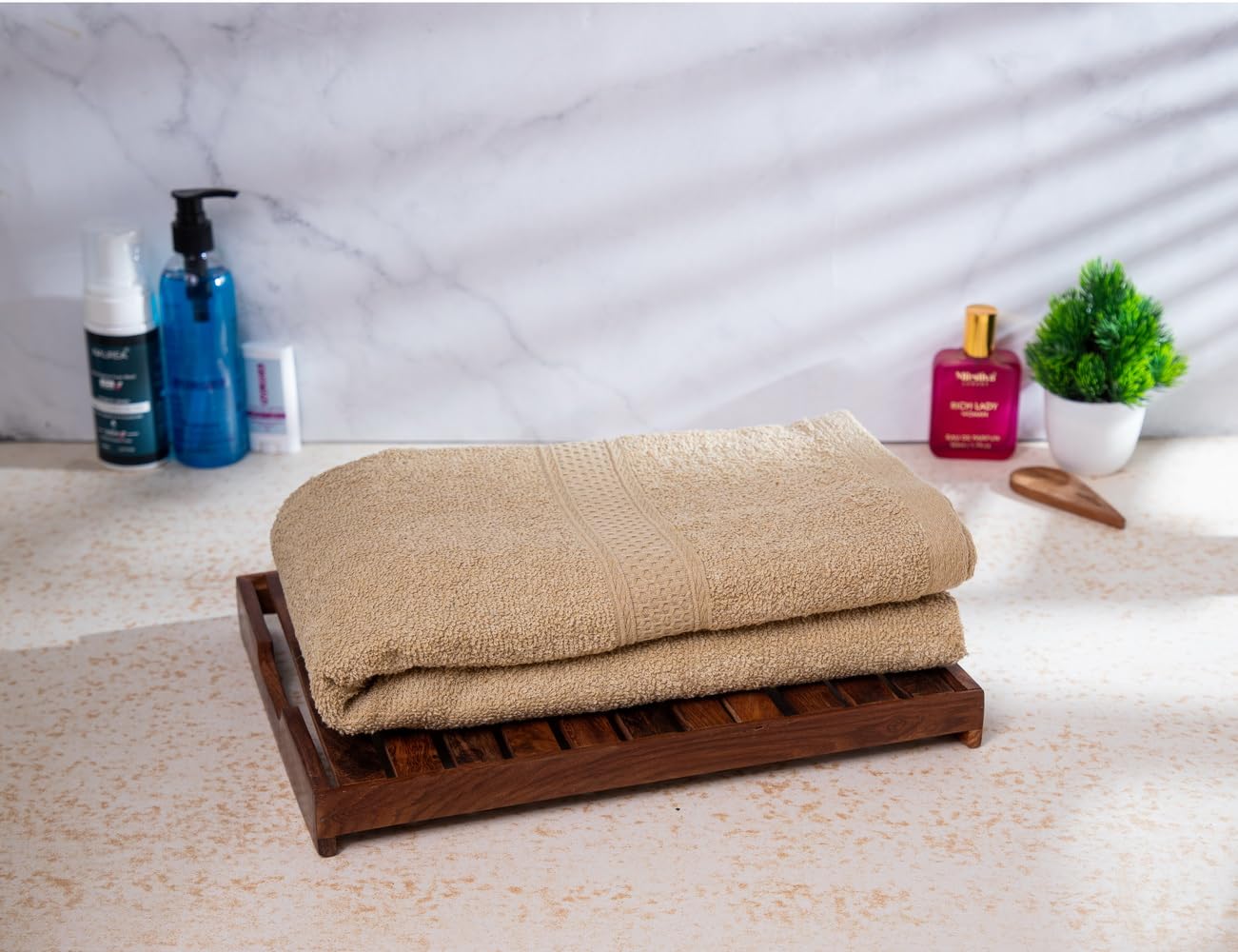 Fezora 100% Cotton Bath Towel 450 Gsm | Ultra Soft, Quick Dry, High Absorbency, Skin-Friendly Large Size Bath Towel (Beige)