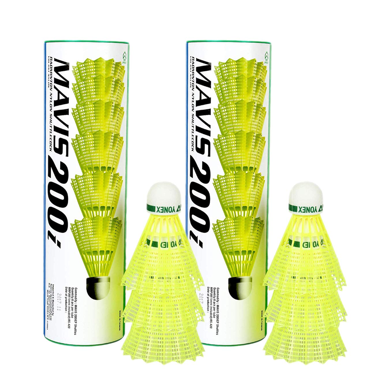 Yonex MAVIS 200i Nylon Shuttlecock Combo Set Of 2 , Colour - Yellow, Speed - Slow