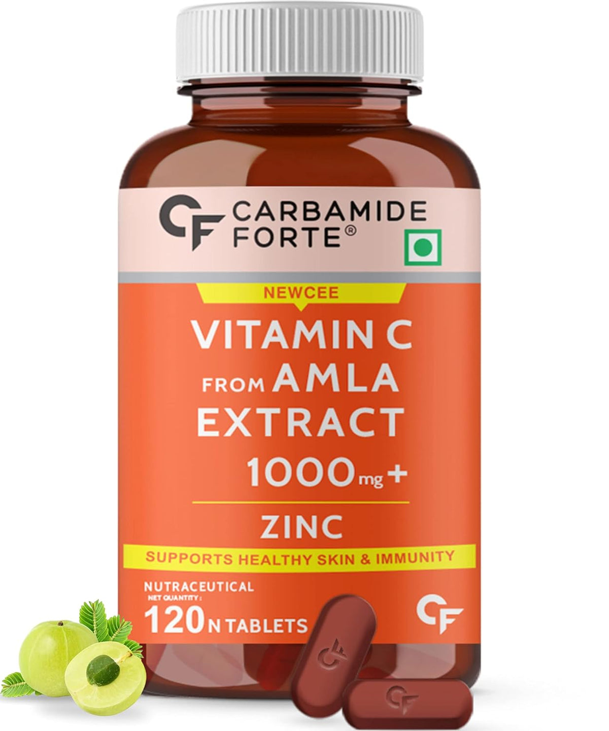 Carbamide Forte Natural Vitamin C Amla Extract With Zinc For Immunity & Skincare | 120 Veg Tablets , 200gm 0.4lbs
