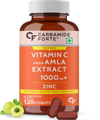 Carbamide Forte Natural Vitamin C Amla Extract With Zinc For Immunity & Skincare | 120 Veg Tablets , 200gm 0.4lbs