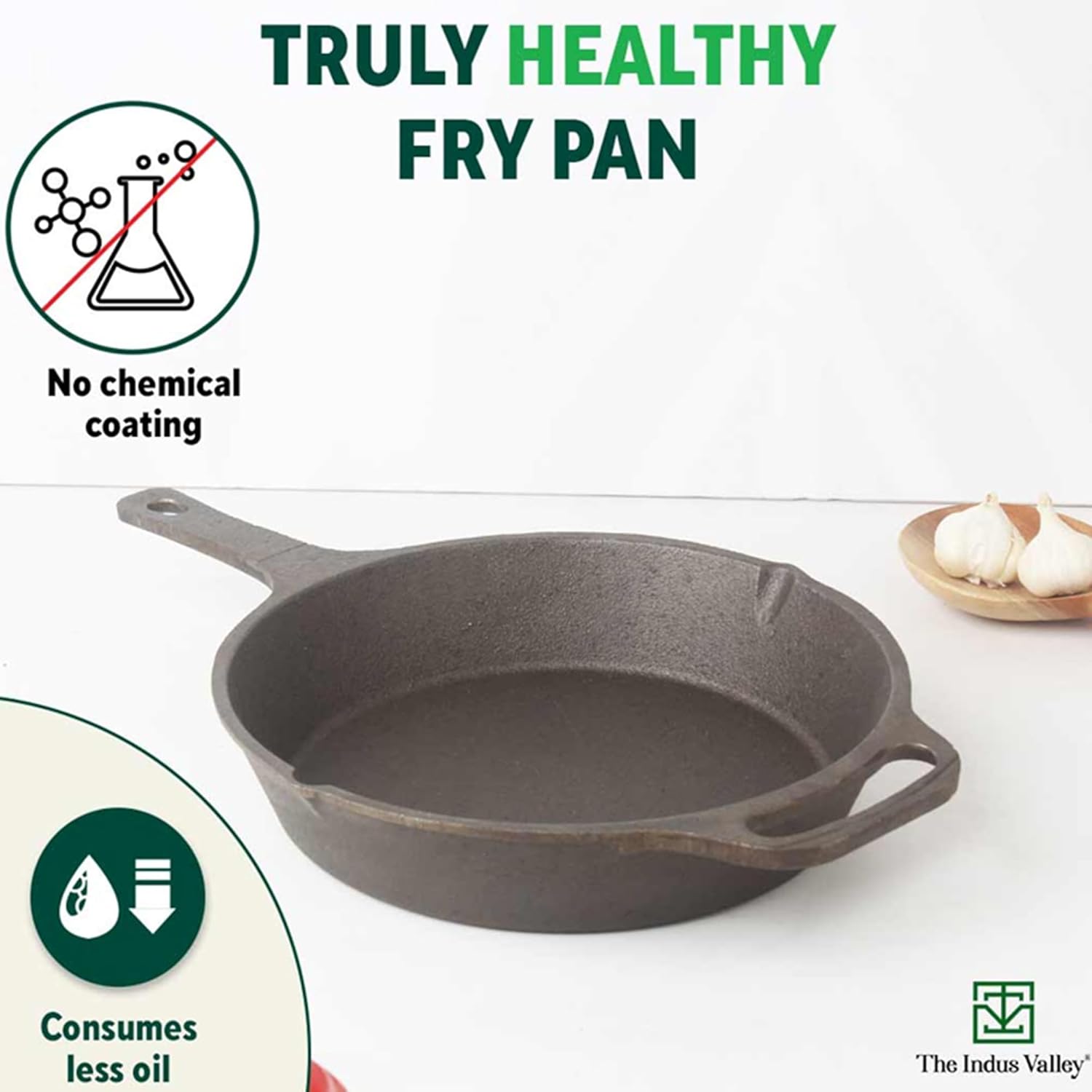 Super Smooth Black Cast Iron Fry Pan Or Skillet With Long Handle - Medium 25.4cm, 10 Inch, 1.9 Liters, 2.8 Kg | Induction Friendly, Nonstick Pre-Seasoned, 100% Pure & Toxin Free, No Chemical Coating