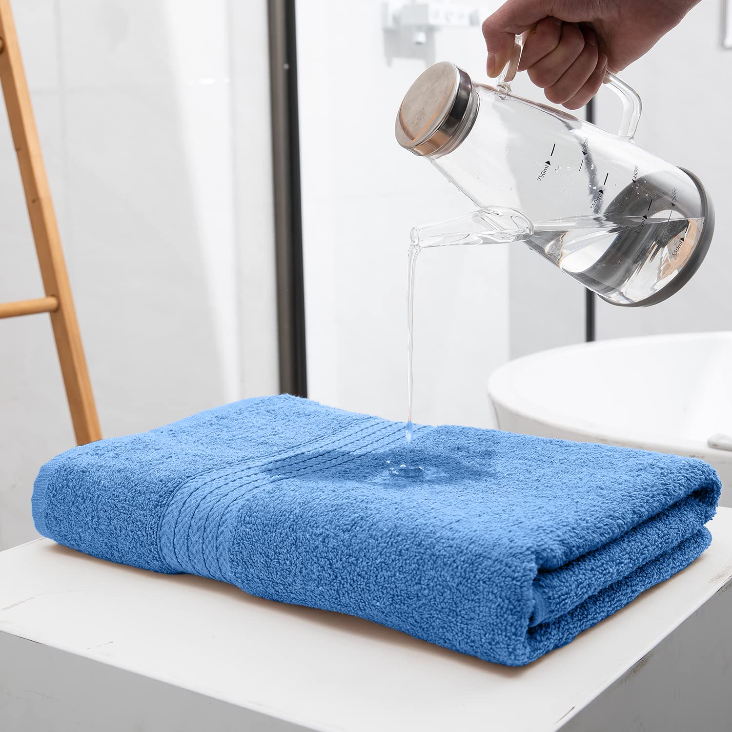 Hokipo 100% Cotton Bath Towels 600 Gsm | Extra Soft & Absorbent Large Size Towel For Men & Women - Sky Blue (In-624)
