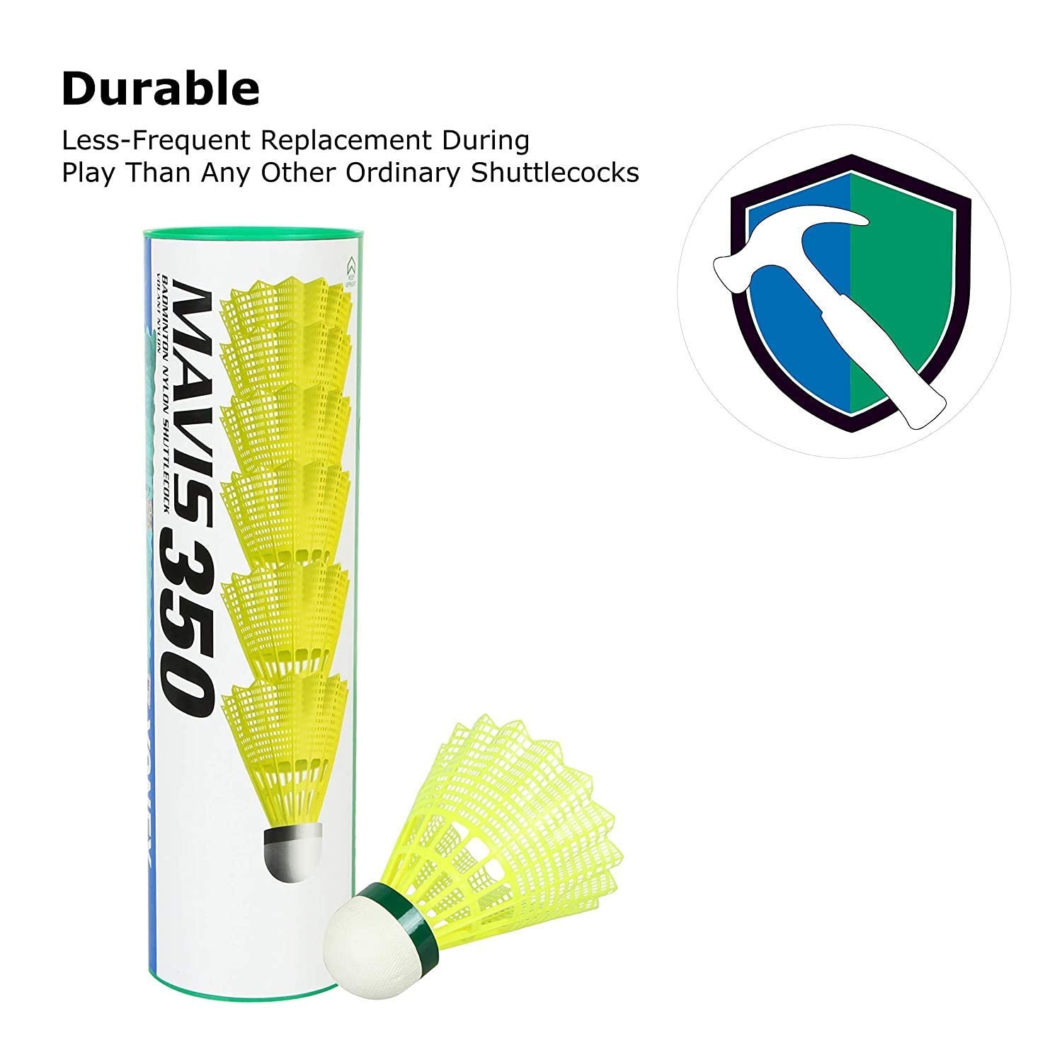 Yonex Mavis 350 Nylon Badminon Shuttlecock , Green | Pack Of 6