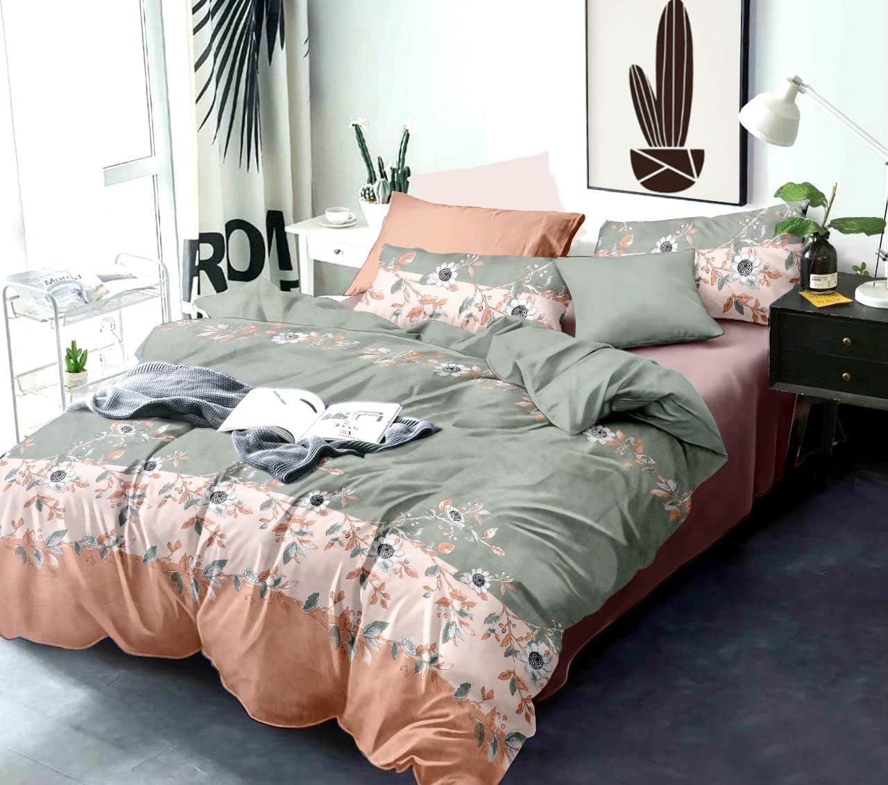 Flat Single Bedsheet With 1 Pillow Cover & Single Comforter - 60 X 90 Inches, Peach & Grey | Soft & Durable For Everyday Use - All Season Comfort
