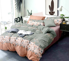 Flat Single Bedsheet With 1 Pillow Cover & Single Comforter - 60 X 90 Inches, Peach & Grey | Soft & Durable For Everyday Use - All Season Comfort
