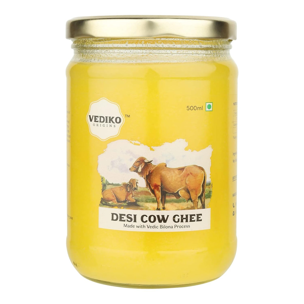 100% Natural Desi Cow Ghee By Vediko Origins | Natural & Healthy Sahiwal Breed Cow'S Milk Boost Your Energy With Premium & Traditional Ghee | (500ml) 16.9 Ounce | Jar Pack