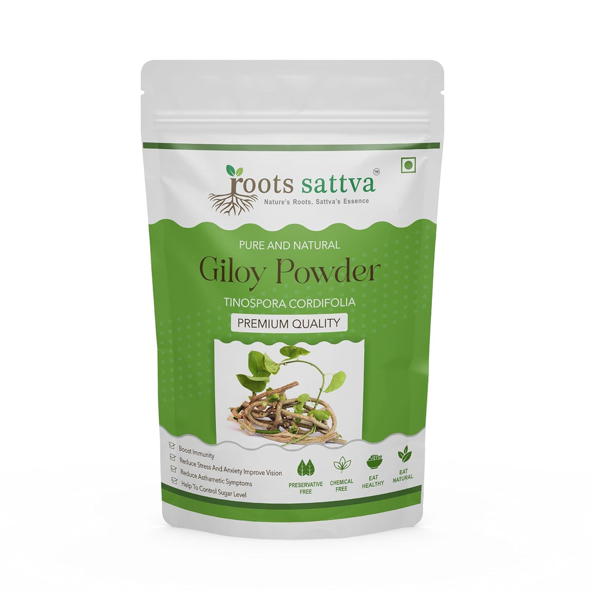 Roots Sattva Giloy Powder, Organic Sustainable Sourced, Immune Boosting, Digestion, Reduces Stress, Immune - Boosting Properties, Help Fight Infections & Prevent Illnesses | 200gm 0.4lbs