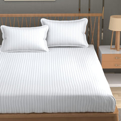 Stripe Glace Cotton 1 Double Bedsheet With 2 Pillow Cover - 91 X 90 Inches, White | Fade Resistant & Durable Breathable & Wrinkle Free Bed Sheet