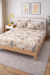 Elastic Fitted Bedsheet Queen Size With 2 Pillow Covers - 60 X 78 Inches, Cream | Lightweight, Soft & Comfortable | Durable & Long Lasting Wrinkle Resistant Fabric