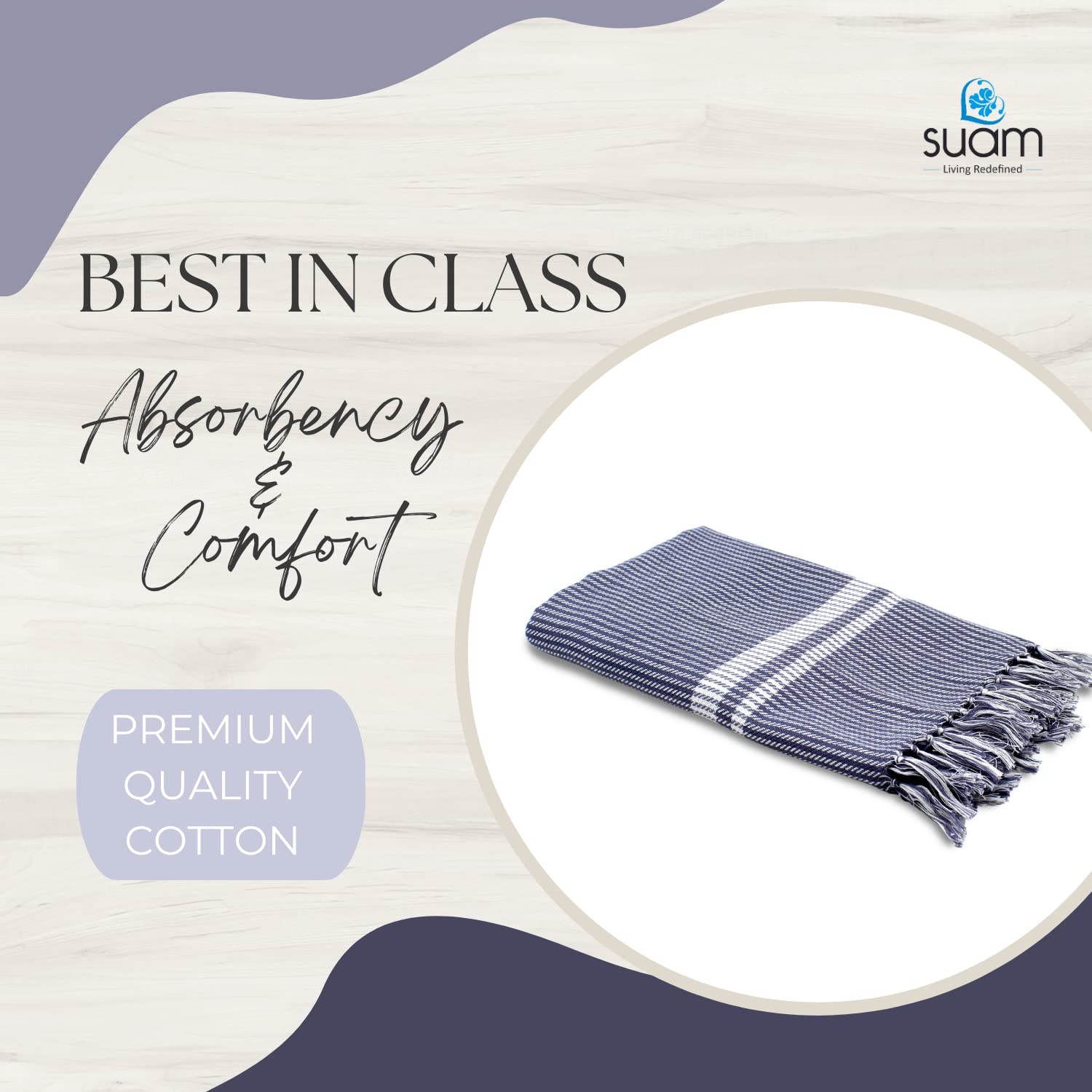 Suam Poppy Pure Cotton Towel 400 Gsm | Lightweight, Quick Dry 220 Tc Luxury Bath Towel For Beach & Gym | Soft Towel Standard Size (Flint Grey)
