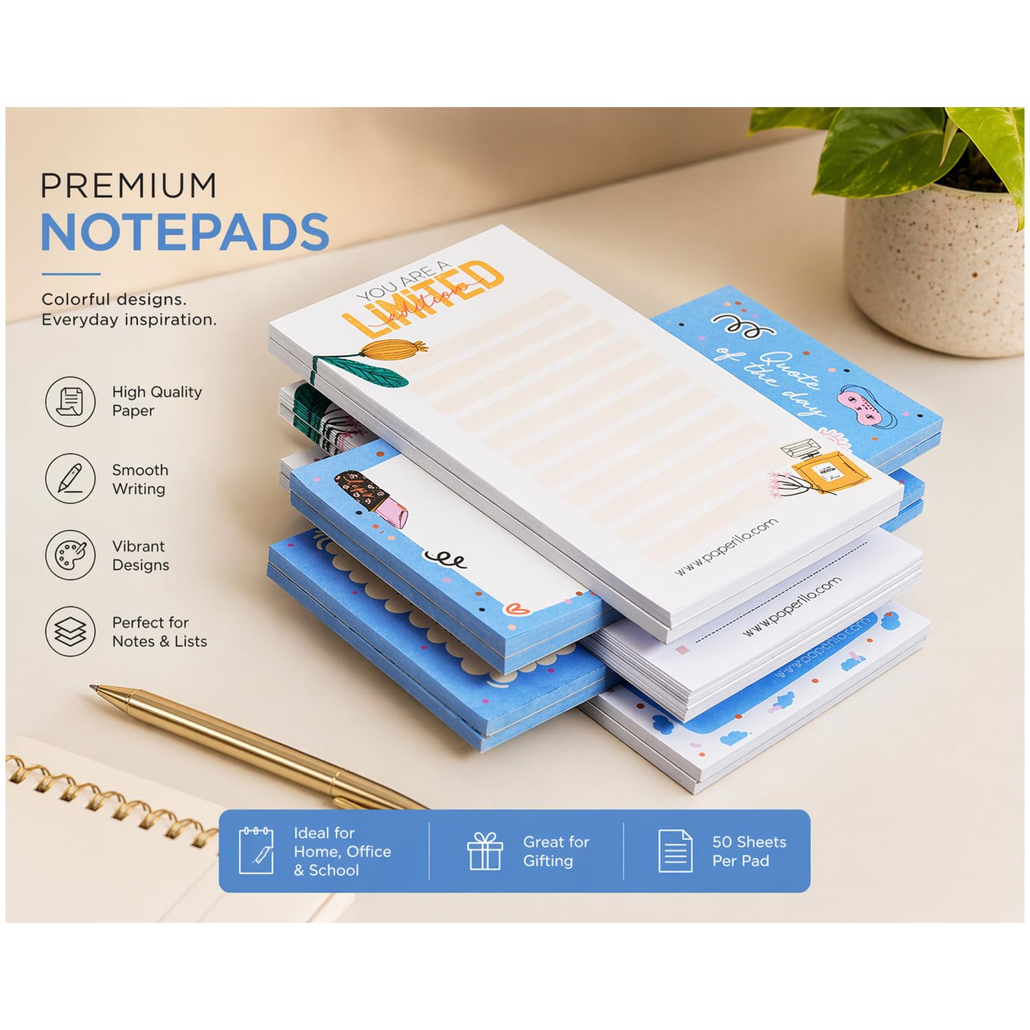 Planner Desktop Notepads With 50 Undated Tear-Off Sheets, Weekly Goals, To-Do List, Set Of 10