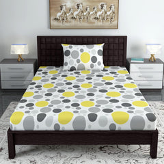 100% Cotton Single Bedsheet With 1 Matching Pillow Covers - 57 X 87 Inches, Grey & White | All Weather Comfort & Bedroom - Softness & Natural Breathability
