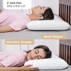 Memory Foam Pillow, Orthopedic Pillow For Sleeping & Neck Pain Relief - 3 Inch | Thin Pillow, Without Cover, For Shoulder Pain, Spondylitis, Portable, Cooling, Lightweight - Pack Of 1