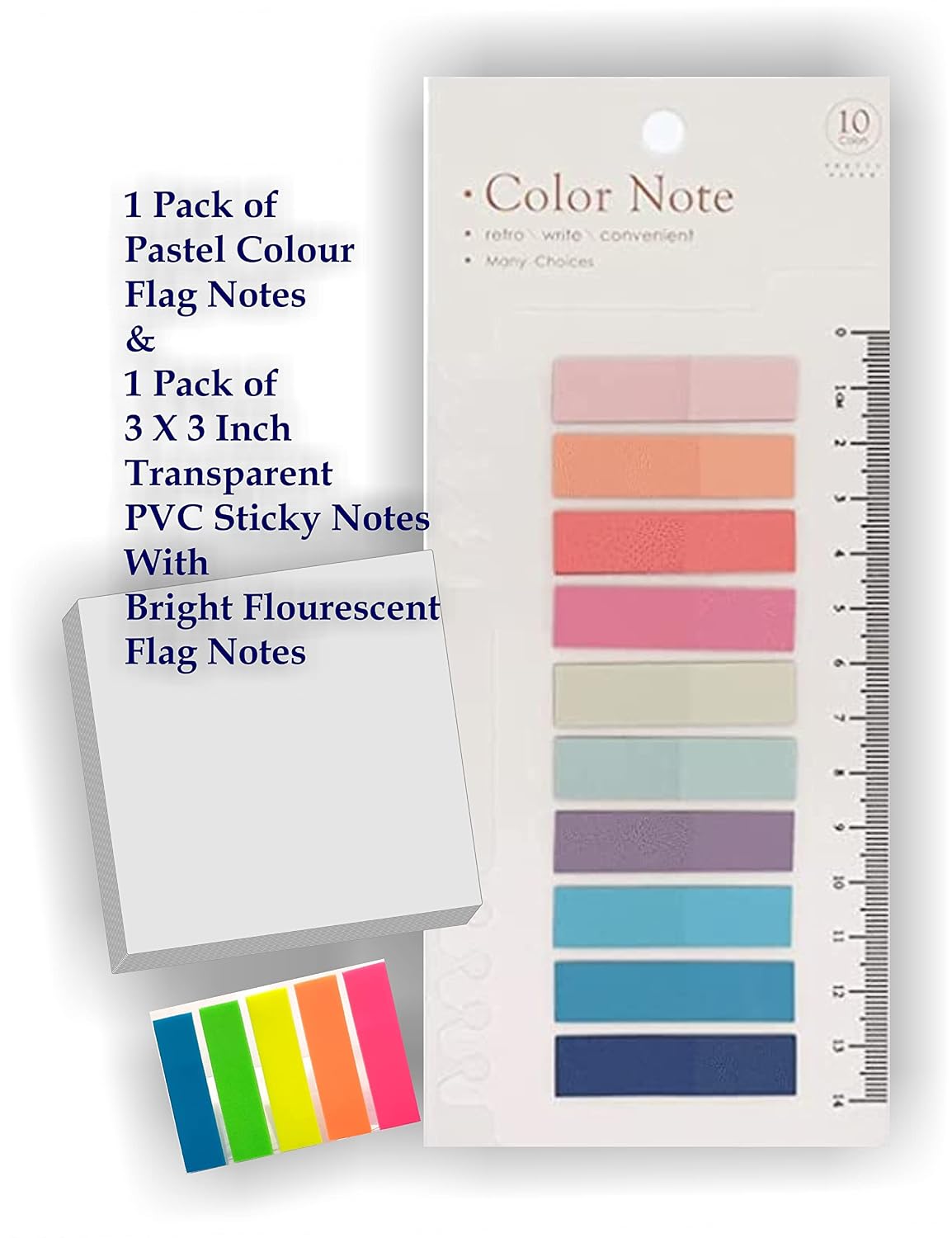 Sticky Tabs 200, Fluorescent Sticky Tabs 100, Stick Notes - 3 X 3 Inch 50, Set Of 350