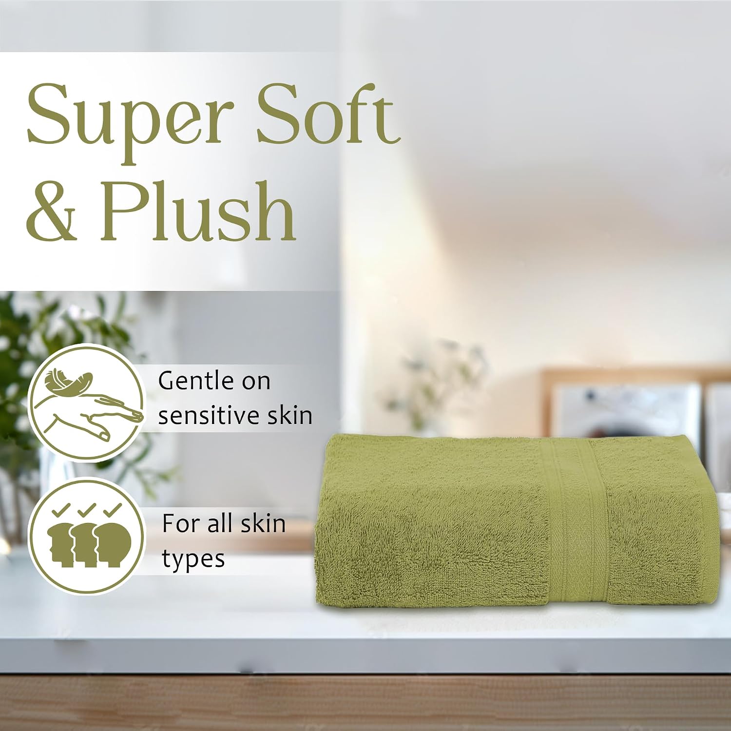 Ambra Linens 500 Gsm Highly Absorbent Towel, 100% Cotton, Soft & Plush, All Seasons Use, Large, Everyday Use, Durable (Summer Green)
