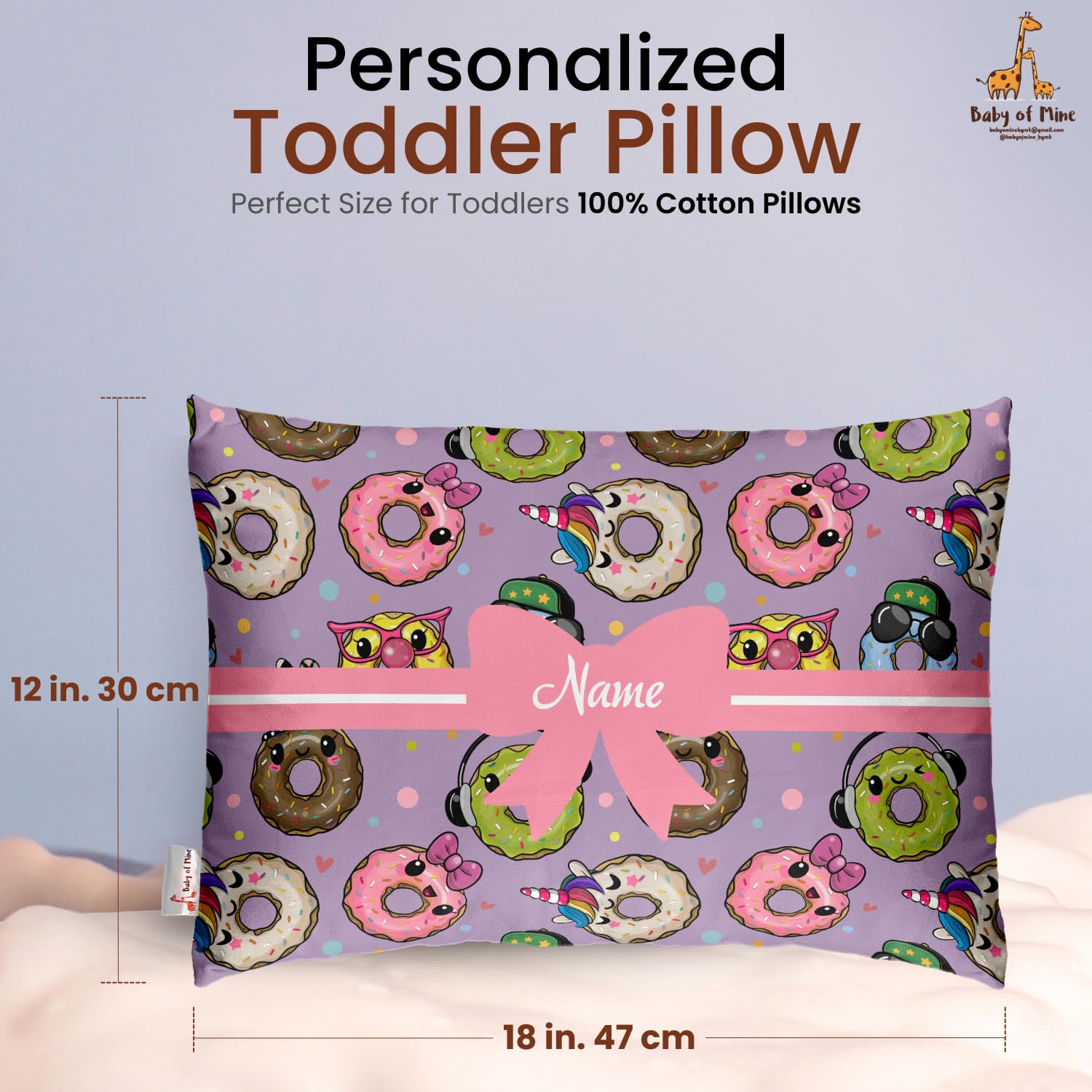 Personalized Pillow For Kids, Super Soft Cotton Kids Cushion - 12 X 18 Inches | Custom Name, For 5 Years Old Kids, Adorable Prints | For Head, Neck Support Baby Pillow - Pillow 08