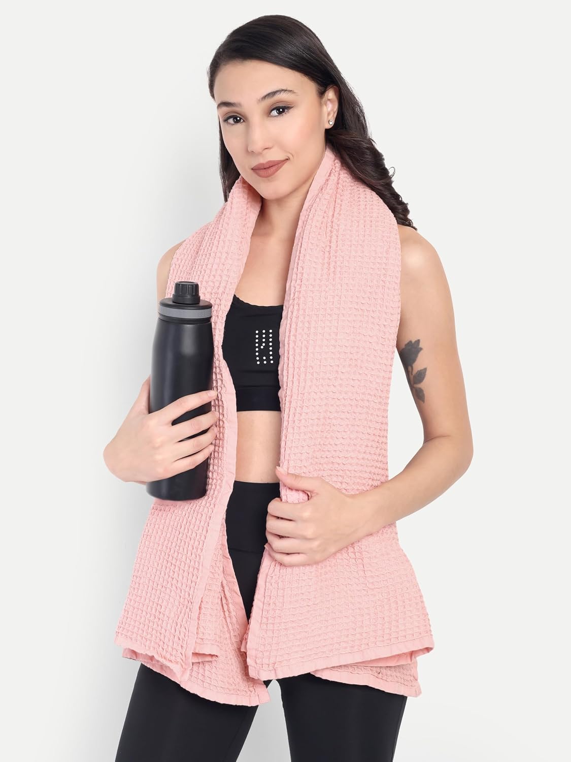 Hamelin The Ezra Waffle Weave Bath Towel 280 Gsm | Pure Cotton Lightweight & Water Absorbent Softer Touch, Quick Dry Towels For Women | Ideal For Travel (Soft Pink)