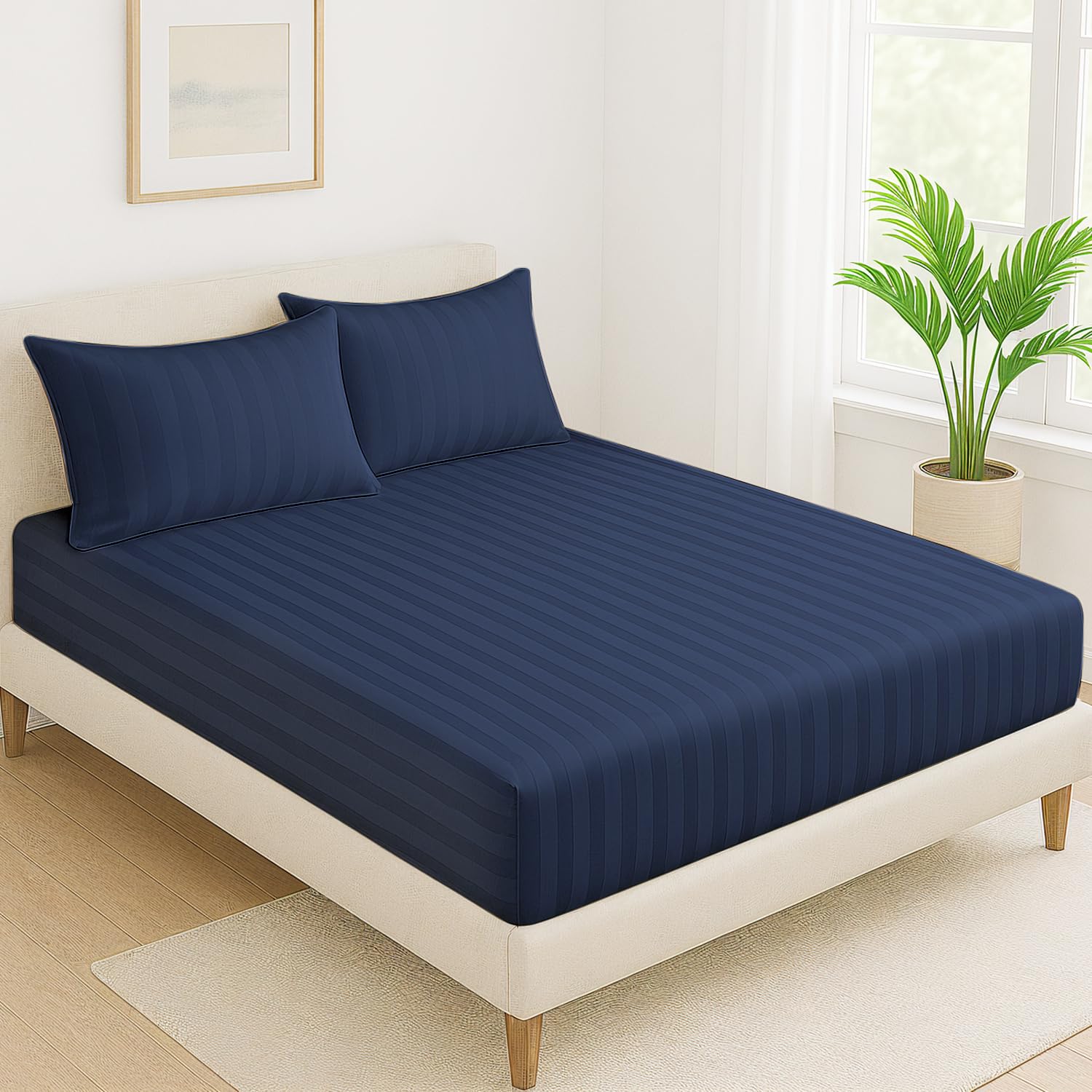100% Cotton 1 Double Bedsheet For King Size With 2 Pillow Covers | 78 X 72 Inches, Navy Blue - 130 Thread Count Soft & Comfortable | Ideal For Guest Room, Hotel