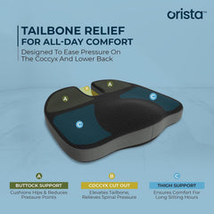 Advance Gel Blended Memory Foam Pillow, Coccyx Seat Cushion, Black Color | Full Length Back Support | Orthopedic Cushion Combo, Coccyx & Back Pain Relief, Long Sitting On Office, Home Chair
