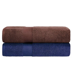 Fresh From Loom Luxury Edition Egyptian 100% Pure Cotton Bath Towel 1200 Gsm | High Water Heavy Soft Dual Stitched Bath Towel (Coffee & Blue) - 2 Pcs