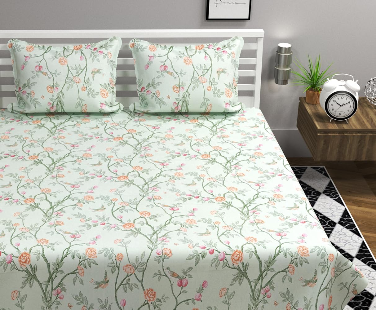 Soft Cotton King Size Bedsheet For Double Bed With 2 Large Size Pillow Covers | 108 X 108 Inches, Mint Green - Ultra Soft, Breathable, Softness | All Season, Summer, Winter