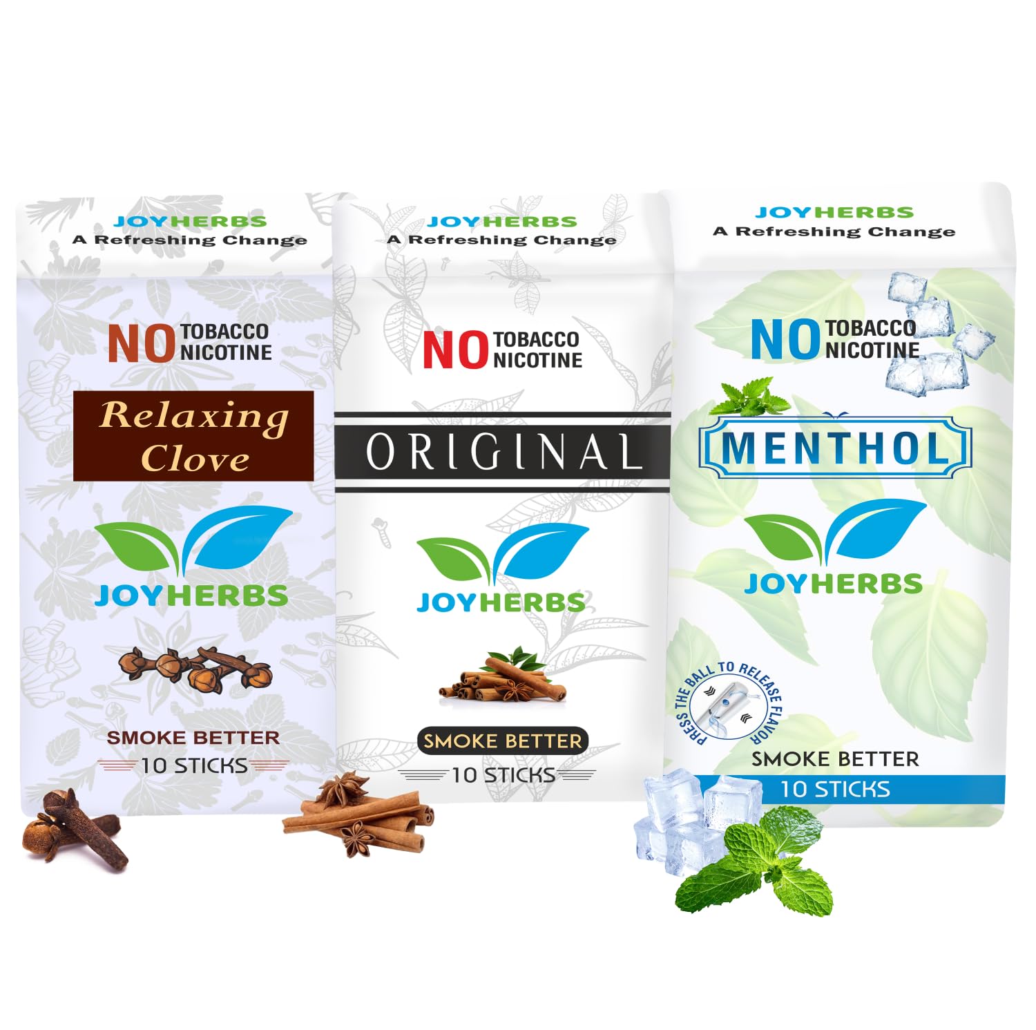 Ayurvedic Herbs Tobacco Alternatives | Non Addictive, Clove, Original & Menthol Flavour Smoke 10 Sticks Each - Tobacco And Nicotine Free Combo Pack