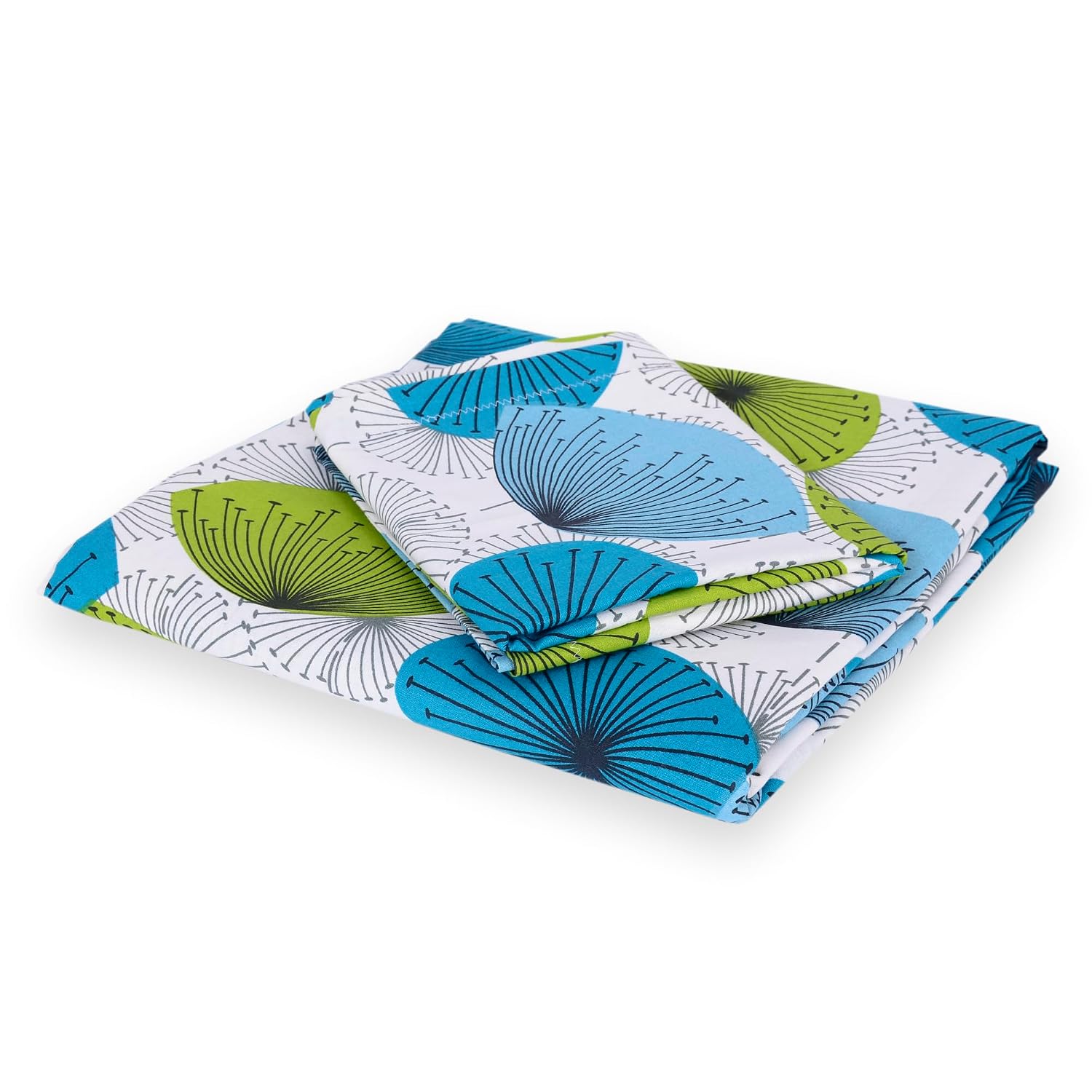 Single Bedsheet With 1 Pillow Cover - 57 X 87 Inches, White & Aqua | Designer Printed Bedsheet Set - Naturally Soft, Breathable & Skin Friendly