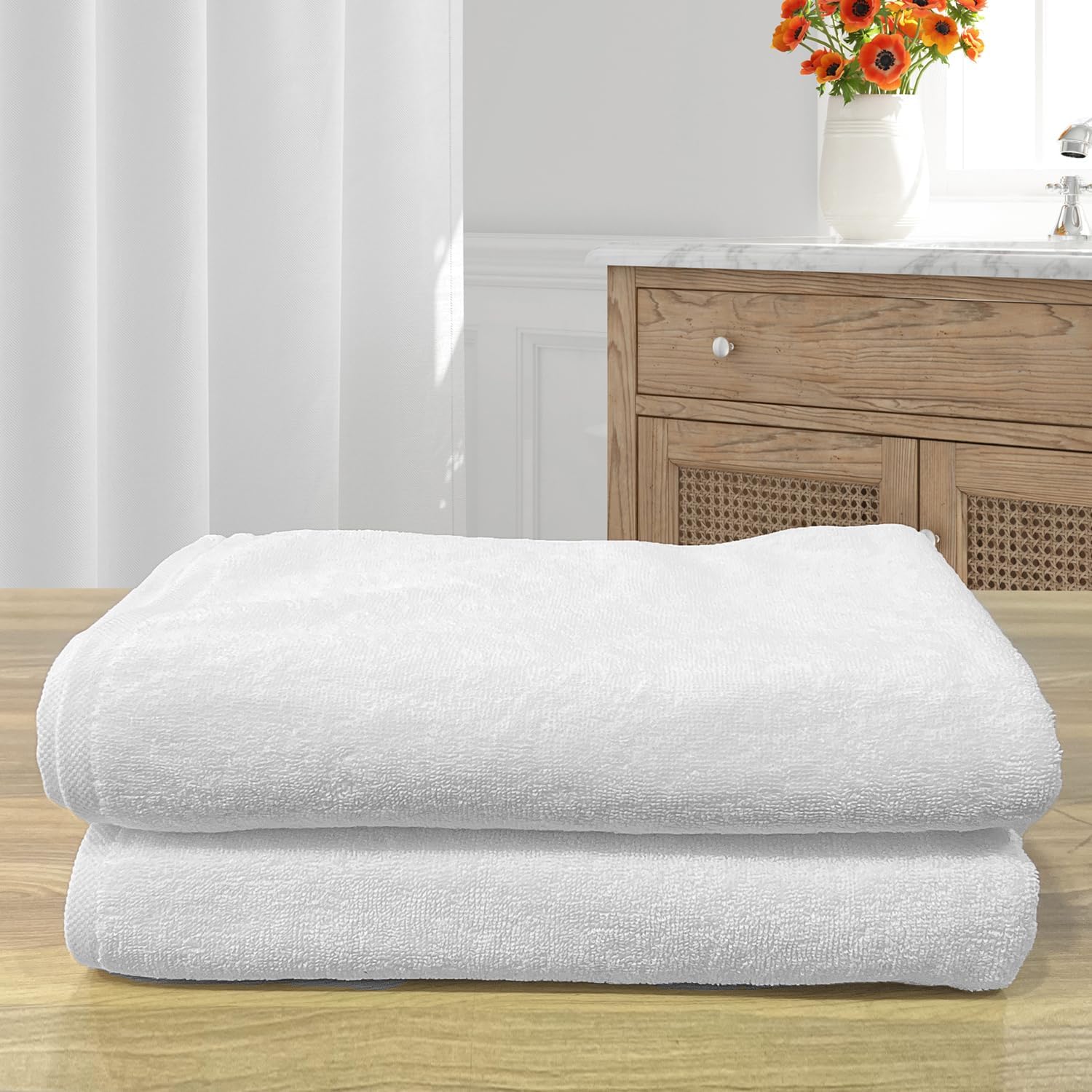 The Veloure Hotel White Bath Towel 700 Gsm | Pure Cotton Super Soft Anti Microbial Towel (Set Of 2)