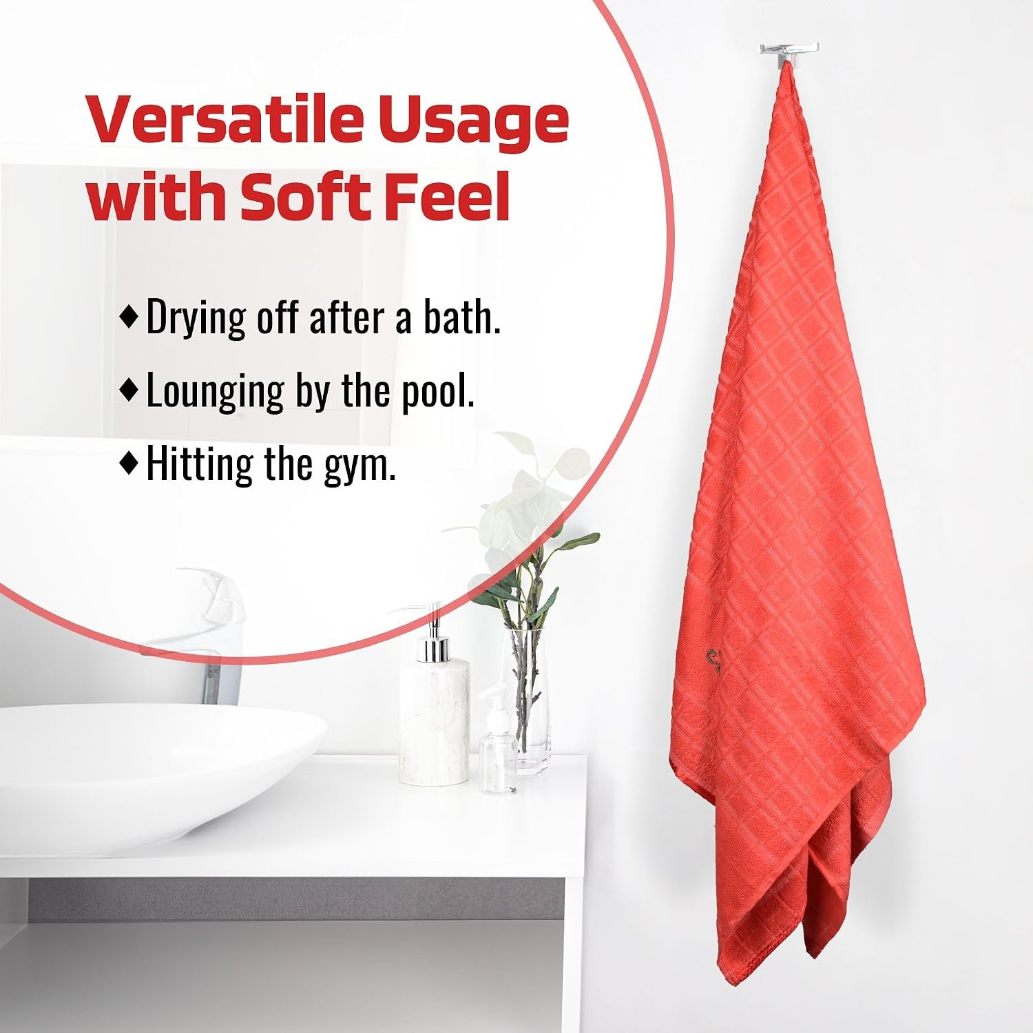 Kuber Industries Cotton Bath Towel 1000 Gsm | Workout Gym Napkins Bath Towel For Men & Woman Embroidery Silky Velvet Towel -Orange (Pack Of 2)