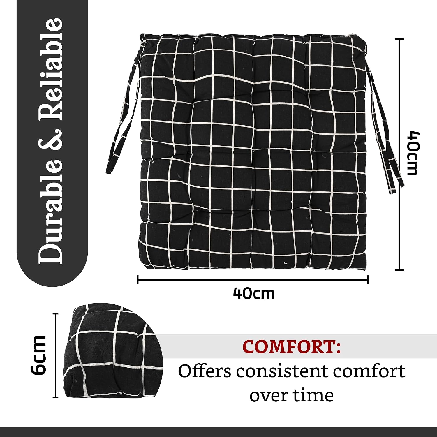 Soft Cotton Chair Cushions Pillow For Sitting, Printed - Black & Light Grey | Pillow For Office Work & Posture Support | Sitting Cushion & Back Rest For Chair, Pain Relief - Pack Of 2