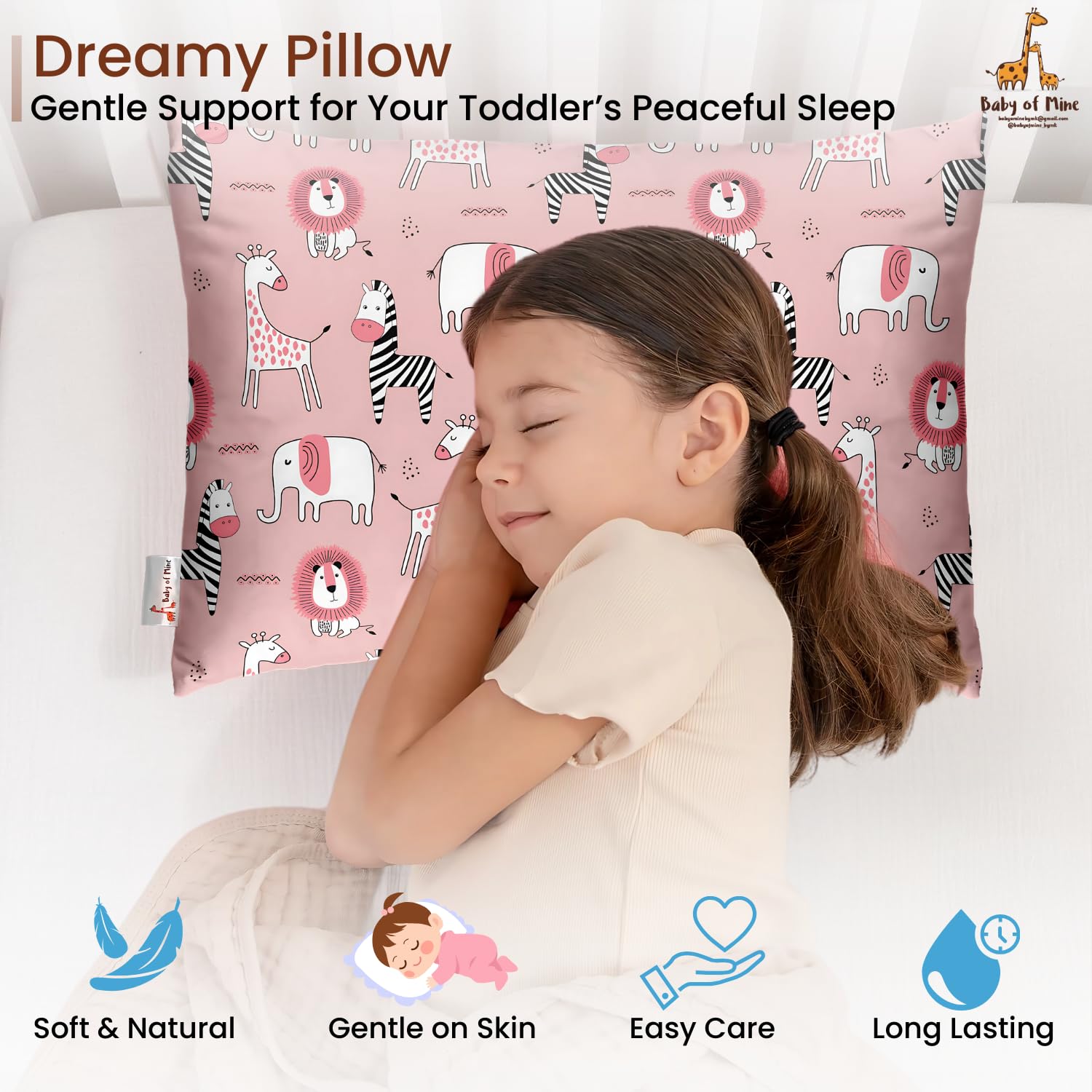 Premium Baby Pillow For Kids, Super Soft Cotton Kids Cushion - 12 X 18 Inches | For 5 Years Old Kids, Adorable Animal & Cartoon Prints | Bed Pillow, Washable, Easy To Care - Pillow 20